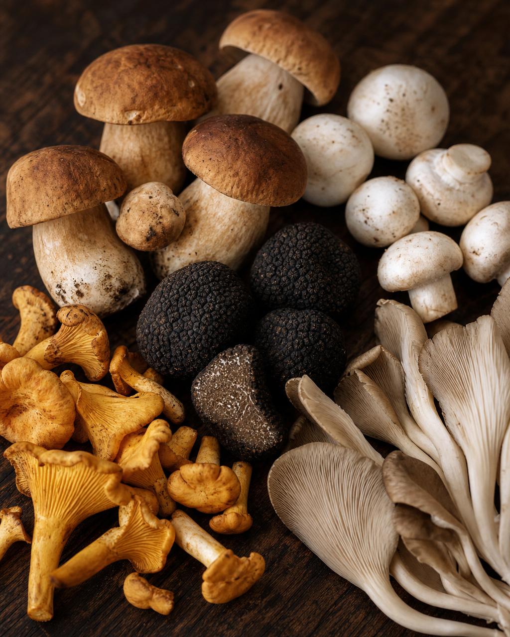 Black Périgord truffles, porcini, white button, golden chanterelle and oyster mushrooms
